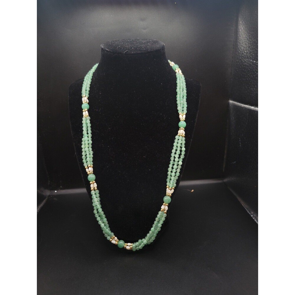 Vintage Gold tone Green 3 Layered Necklace